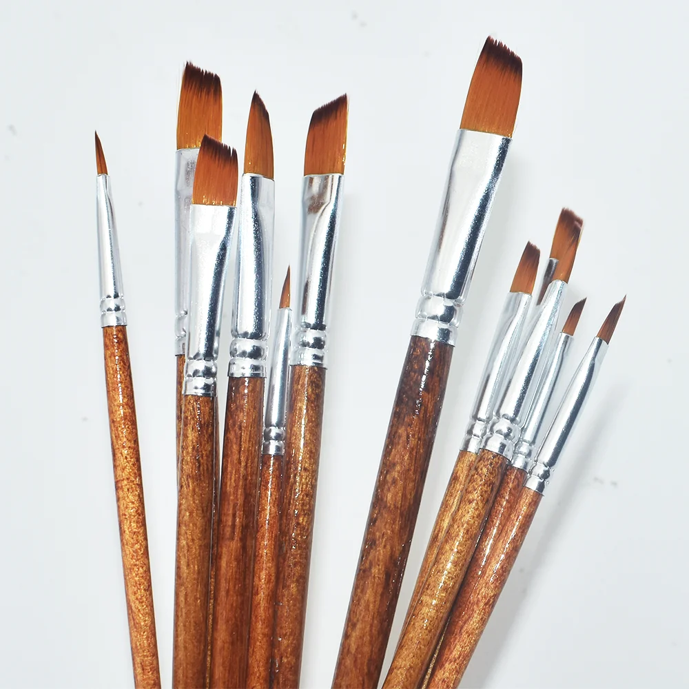 12 PCS Artist Watercolor Paint Brushes, Angled Tips Artist Paint Brushes Paints Brush Basic Set Different Sizes Deta