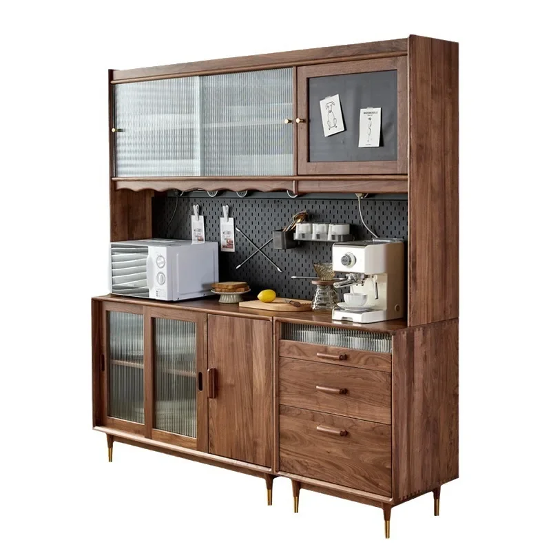 

Nordic solid wood dining side cabinet Japanese black walnut home dining room locker integrated high cabinet against the wall