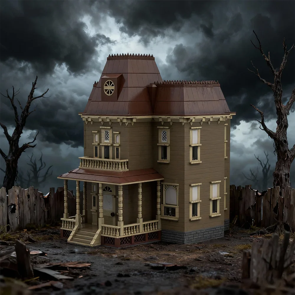 Gobricks moc filme psico casa blocos de construção modelo psico horror casa assombrada arquitetura tijolos montar brinquedos crianças presentes