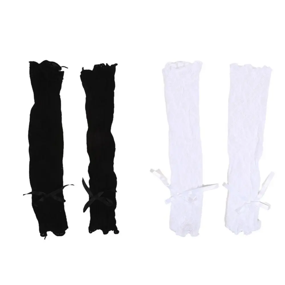 

Y2k Aesthetic Lace Ruffle Arm Sleeves Bowknot Strapping Elastic Cuff Lace Gloves Fishnet Design Y2k Gloves Girl