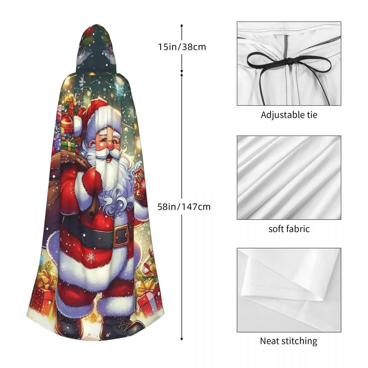 クリスマスの日 クリスマス サンタクロース ロングフード付きマント 魔女 中世コスチューム コスプレケープ ハロウィンヴァンパイア 大人用 ユニセックス