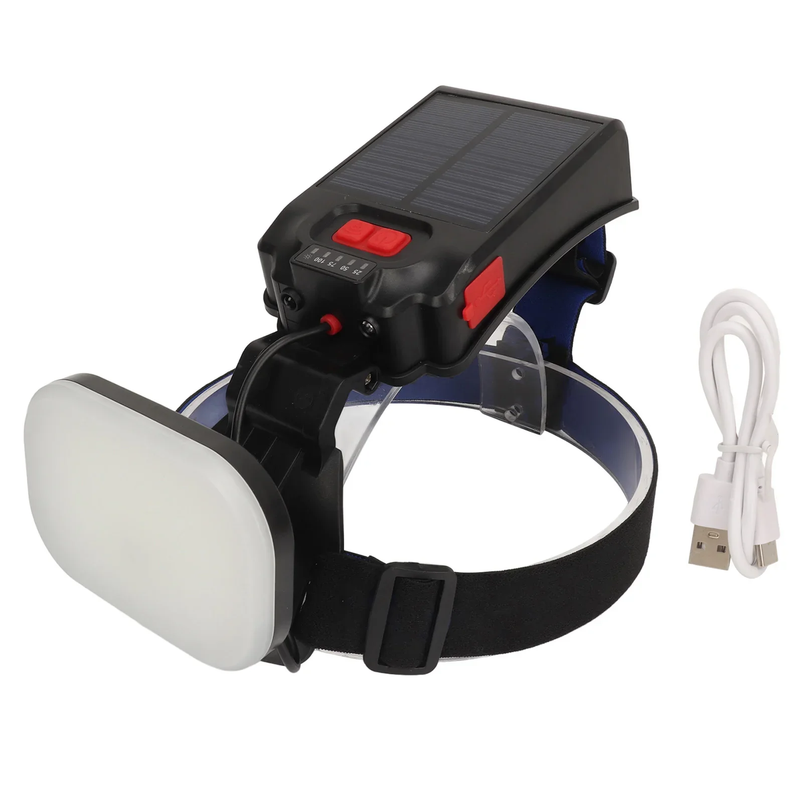 

90 Degrees Adjustable Fishing Headlamp IPX4 Waterproof USB Solar Powered 1200LM Ultra Bright 3 Lighting Modes Sensor Fishing