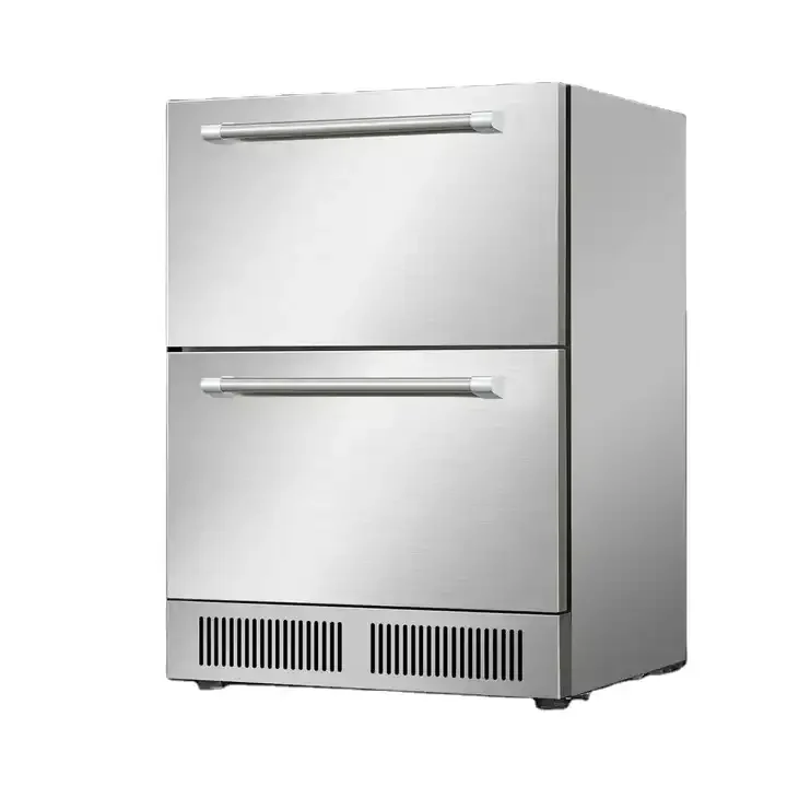 

145L Stainless Steel Bar Fridge Double Drawers Under Counter Built in Compressor Refrigerator with Freezer and Cooler