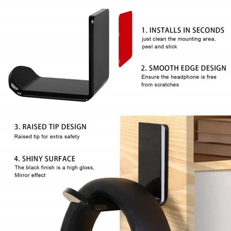 Type Headphone Holder Stand Adhesive Wall Mounted Headset Hanger Desk Computer PC Monitor Sticky Earphone Display Rack Hook