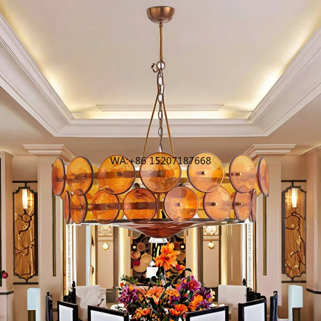 

French Retro Chinese-style Living/Dining/Bedroom Chandelier Creative Glass Art Design LED Adjustable Height Dimmable Middle