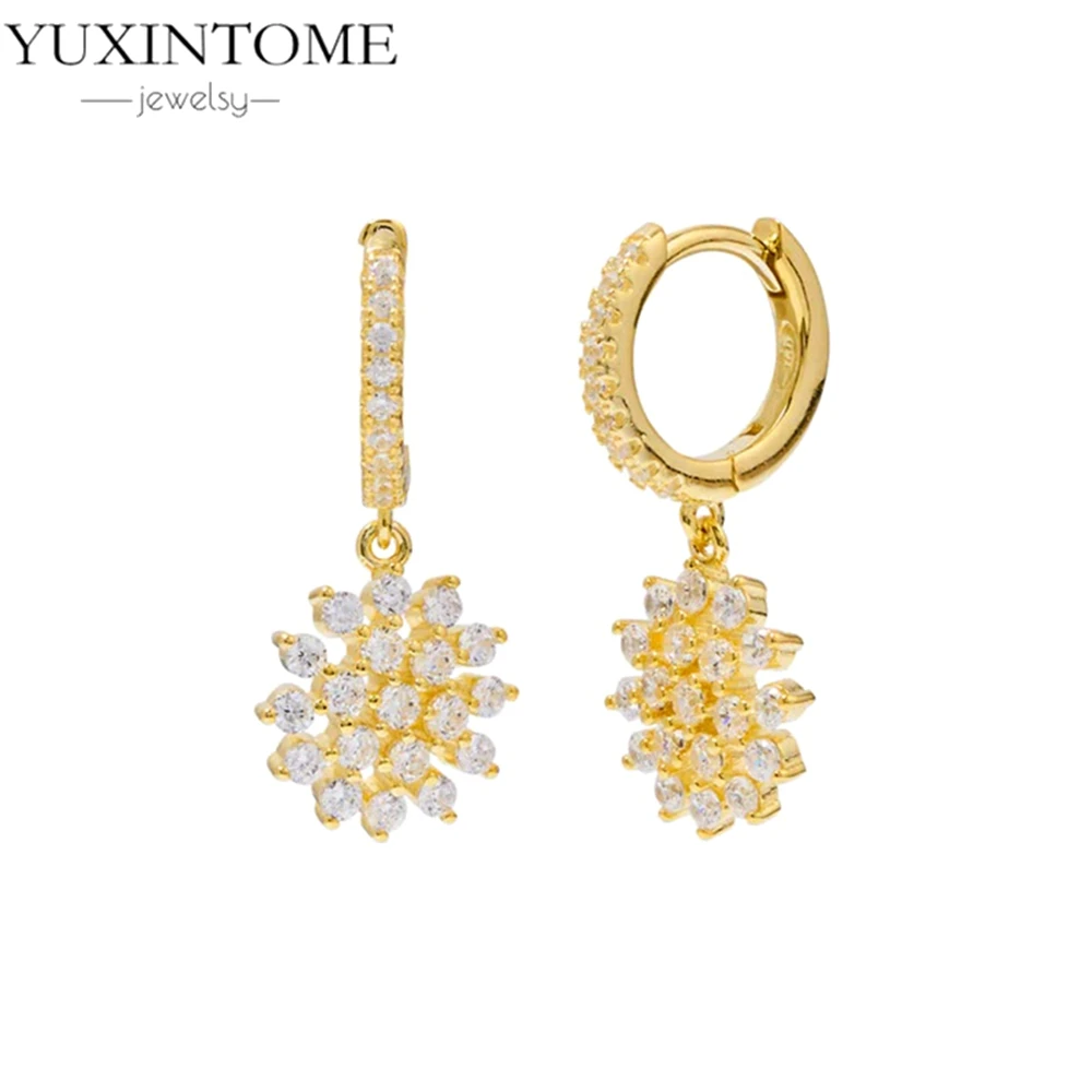 

2026 925 Sterling Silver Ear Needle Flower Hoop Earrings High-end White Zircon Pendant Women's Earrings Gifts wedding Jewelry