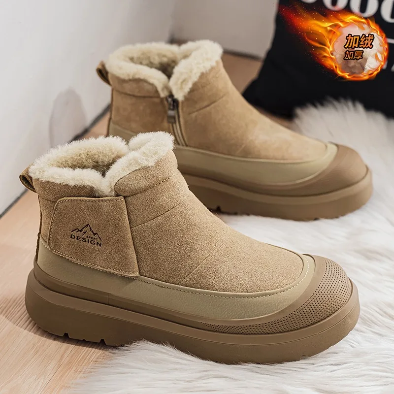 

Зимние уличные хлопковые ботинки для мужчин, плюшевые теплые зимние ботинки, модная повседневная обувь ручной работы с мехом, водонепроницаемые нескользящие ботильоны