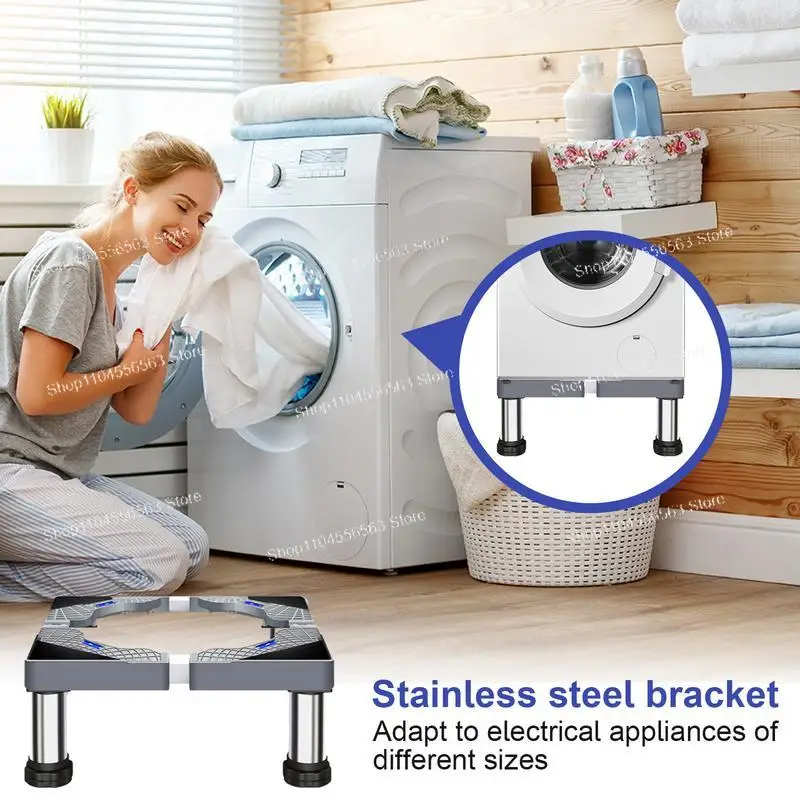 Adjustable Stainless Steel Washer Dryer Stand with 4 Sturdy Feet, Anti-Vibration Base for Home Appliance Stacking