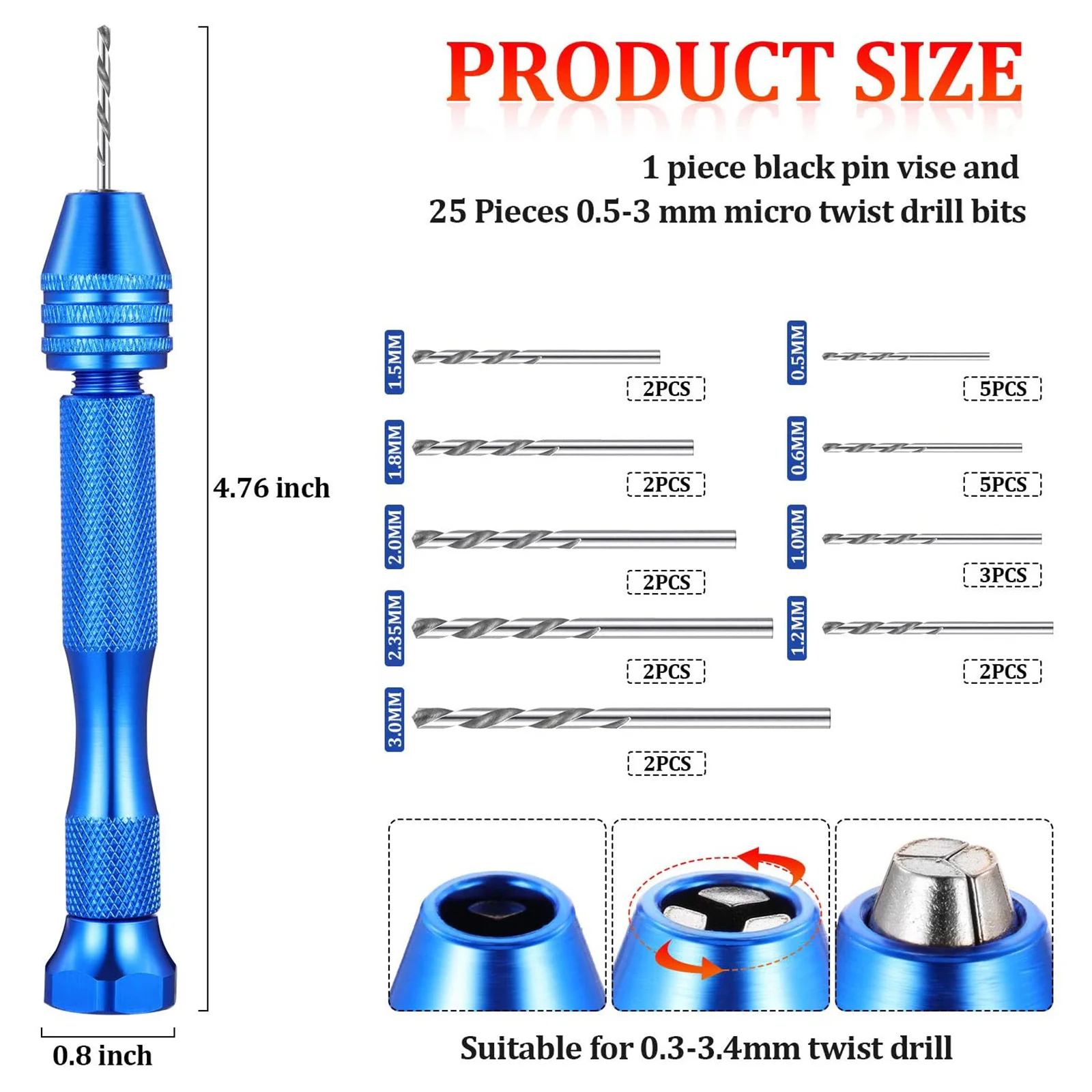 76Pcs Hand Drill Set Mini Rotary Tool Precision Pin Vise for Woodworking Electronic Assembling Manual Work Drilling
