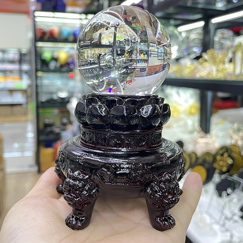 Retro Incense Burner Carving Lotus Kylin Statue Carfts Ornaments Crystal Ball Base Lucky Fengshui Office Living Room Decoration