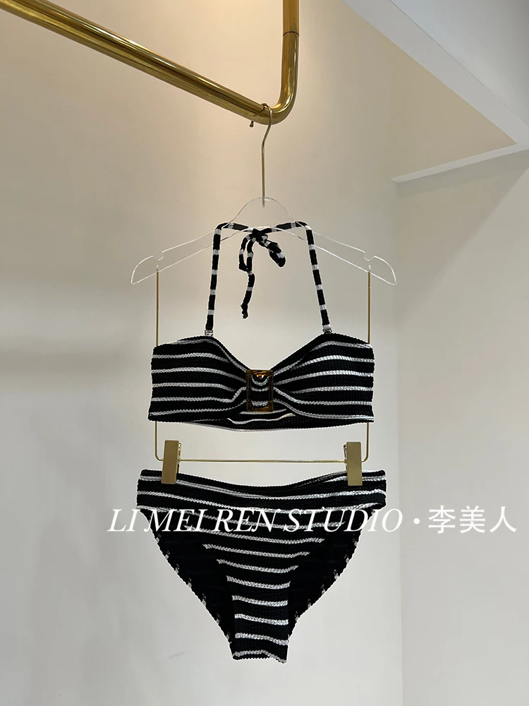 

New Retro Navy Style Striped Black Bikini High End Sensation Hot Girl Swimsuit Female