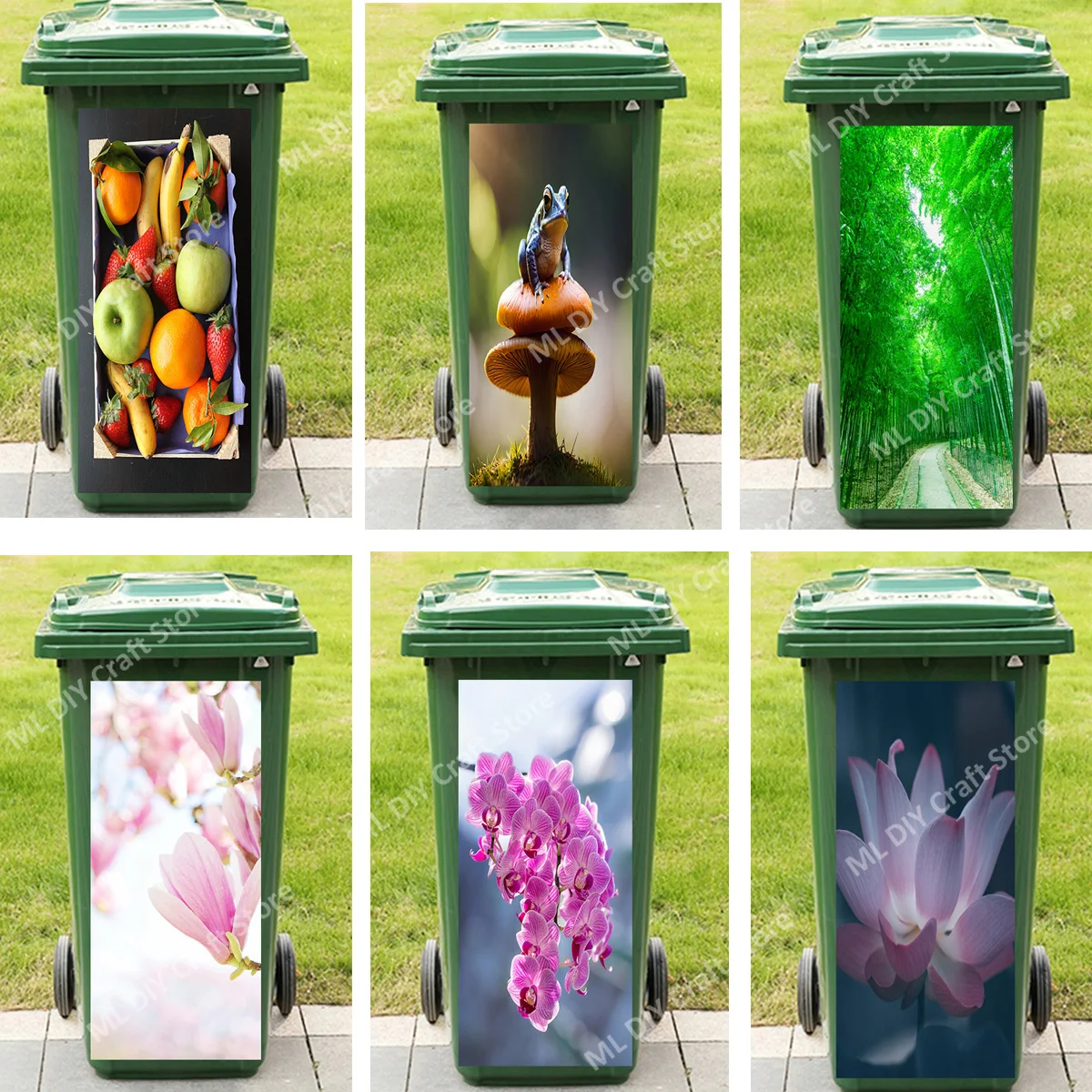 

Natural Pink Flowers Fruits Frogs Bamboo Forests Outdoor Trash Cans Stickers PVC Sticker Poubelle Exterieure