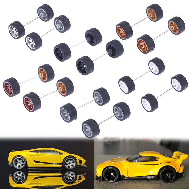 1Set 1/64 Model Car Wheels For Hotwheels with Rubber Tires Basic ABS Modified Parts Racing Vehicle Toys