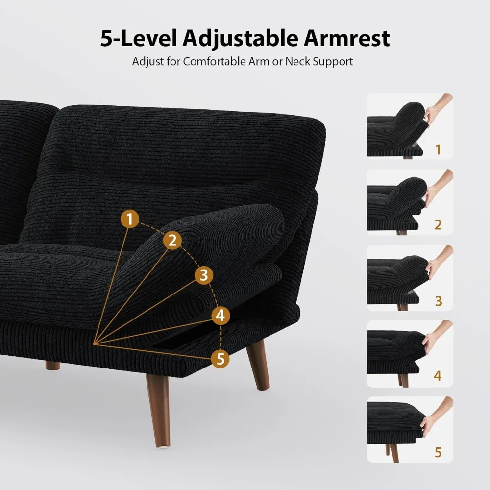 أريكة سرير فوتون قابلة للتحويل من Pipishell، أريكة فوتون قصيرة 66 مع مسند ظهر ومساند للذراعين قابلة للتعديل، أريكة نوم كرسي لـ S #6