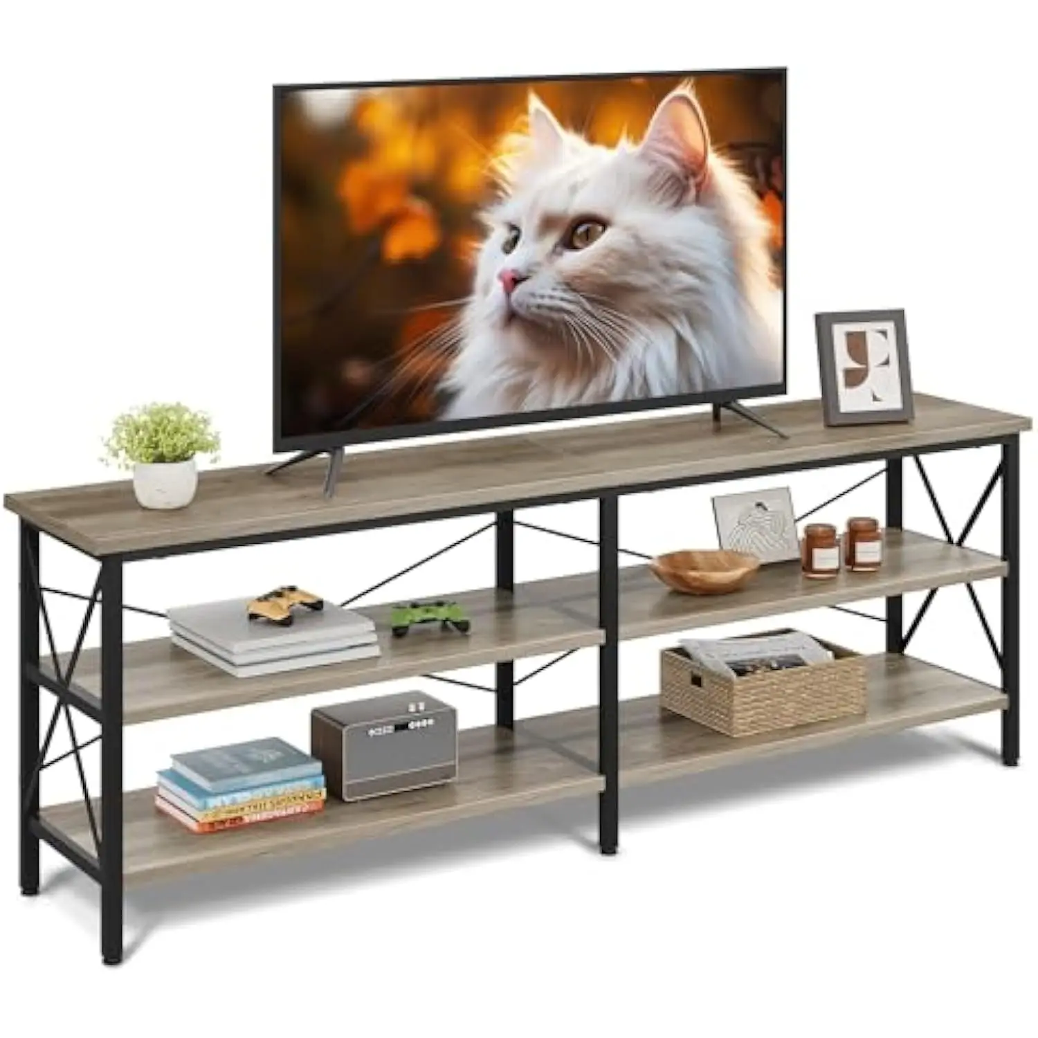 

TV Stand up to 70 Inch TV, 63 Entertainment Center, TV Media Console with 3-Tier Storage Shelves for Living Room and Bedroom,