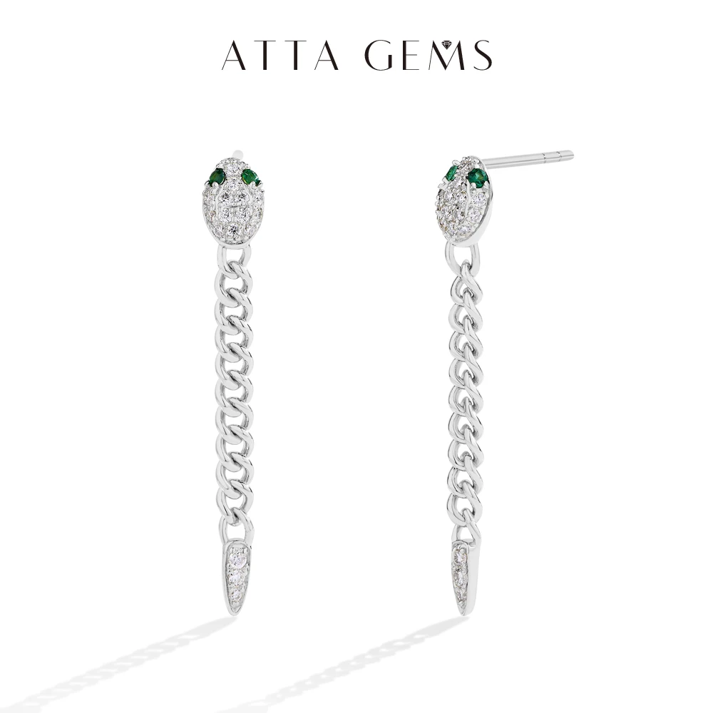 ATTAGEMS Original Green Eyes Snake Drop Earrings For Women Moissanite Diamond Earring S925 Sterling Silver Party Wedding Jewelry
