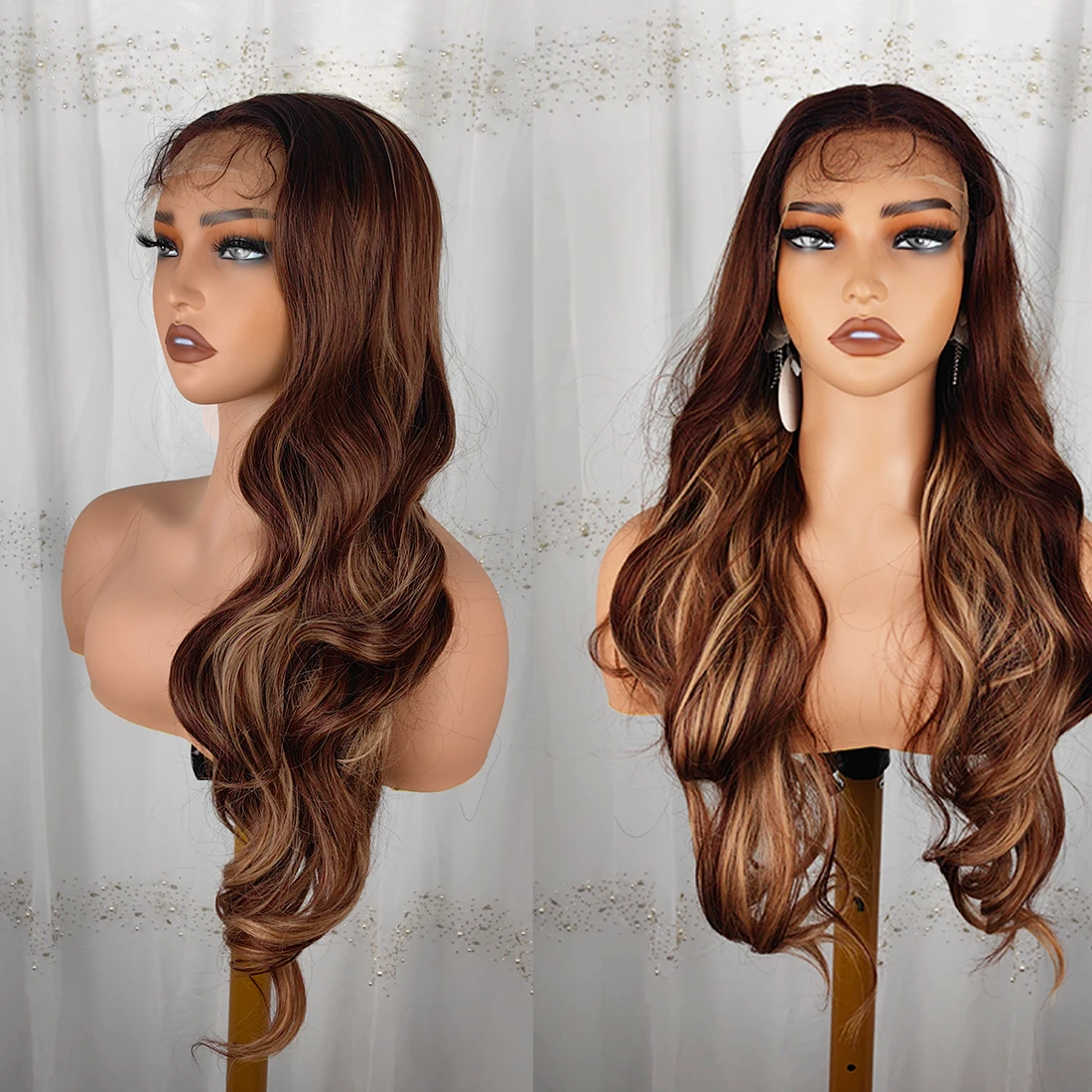 Perruque Lace Front Wig synthétique bouclée longue brune ombrée pour femme, perruques longues ondulées, avant en dentelle T, style naturel, degré de chaleur, utilisation 03, 13x4.5x1