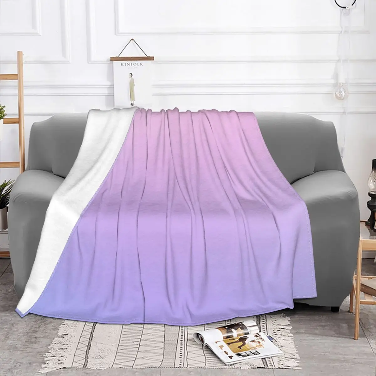 Plain Colors Pale Pink Purple Pastel Ombre Blanket Gradient Colorful Plush Lightweight Throw Blankets For Office Bedspread