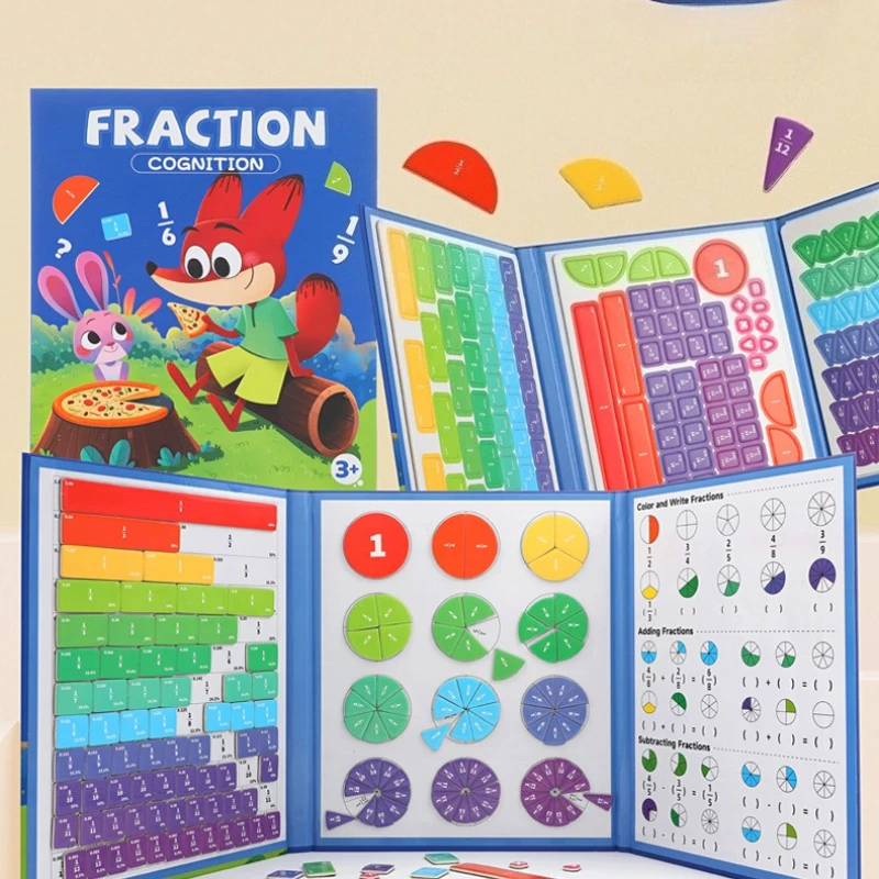 Juguetes de matemáticas de aprendizaje de fracción Montessori, ayuda para enseñanza de aritmética magnética, libro educativo, juguete para niños, regalos de navidad
