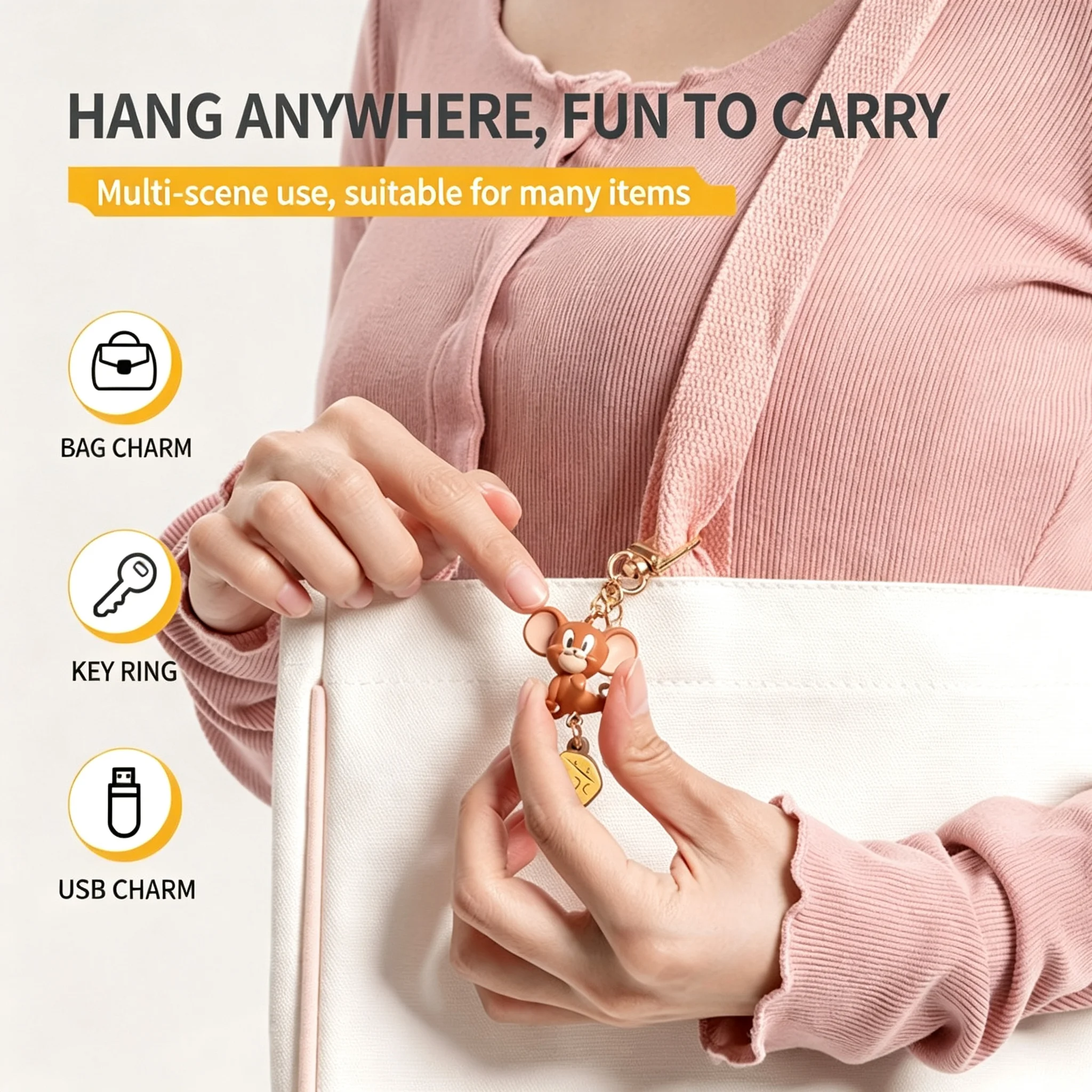 Official Licensed Cute 3D PVC Figure Keychain Cartoon Cat Mouse Bag Charm Backpack Hanging Pendant Decor