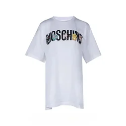 2025 Casual Moschino Classic Printed Letter Logo Cotton Short-sleeved T-shirt Women's Short-sleeved Summer New Trendy Men Brand