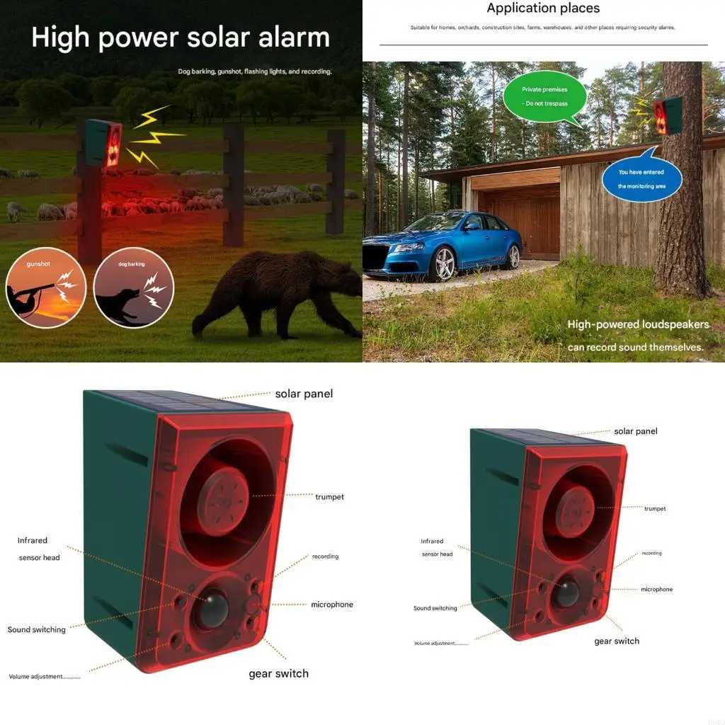 

Pack of 4 Solar Charging Security Alarm Sound Light Scintillate Animal Discouraging H8WD