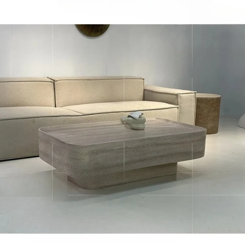 A Minimal rectangular glass fiber reinforced plastic travertine coffee table light luxury artistic sense household coffee table
