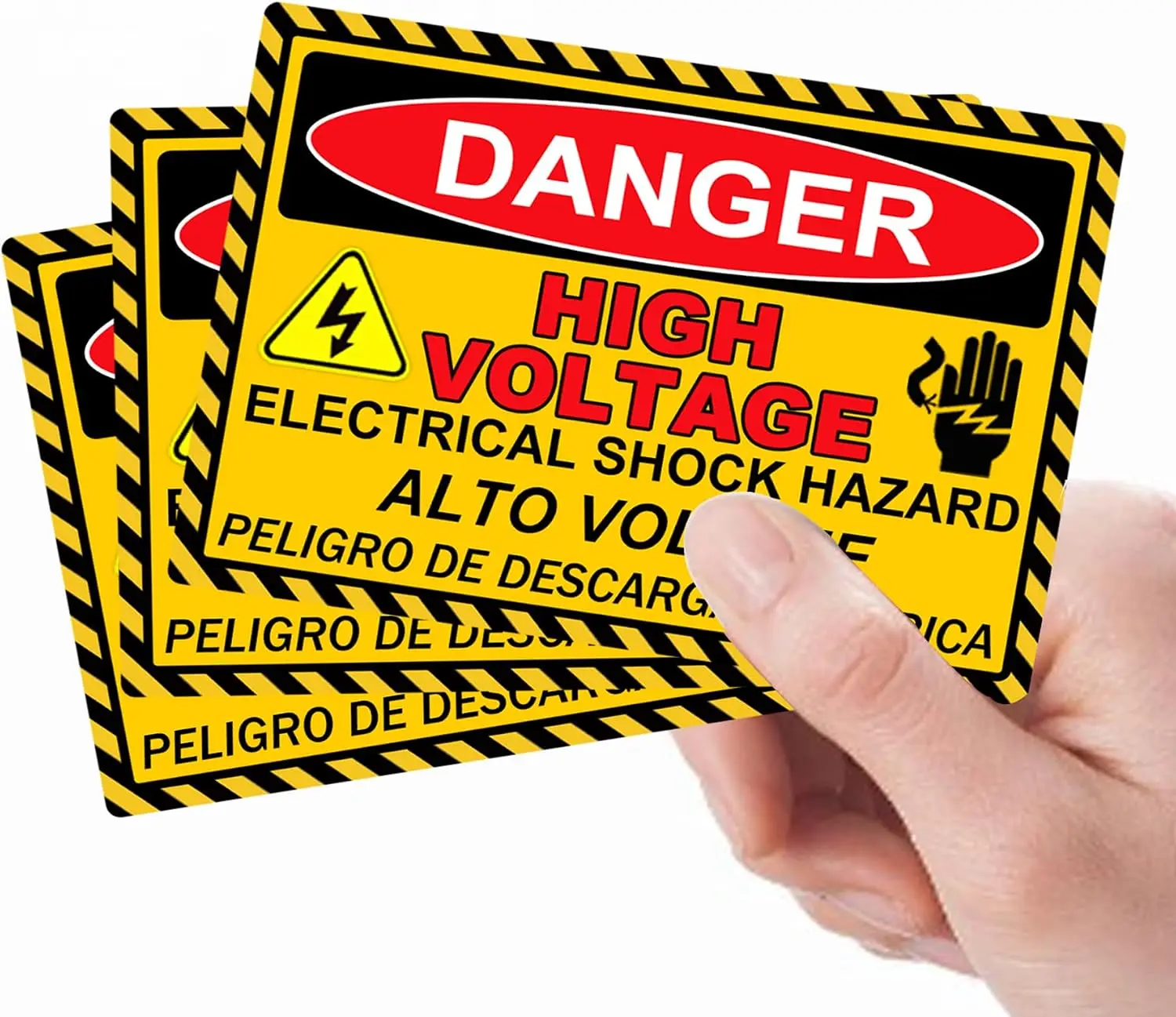 Shock Symbol English/Spanish Vinyl Labels for Electrical Panels Battery Cabinets Equipment Enclosures Durable Warning Stickers
