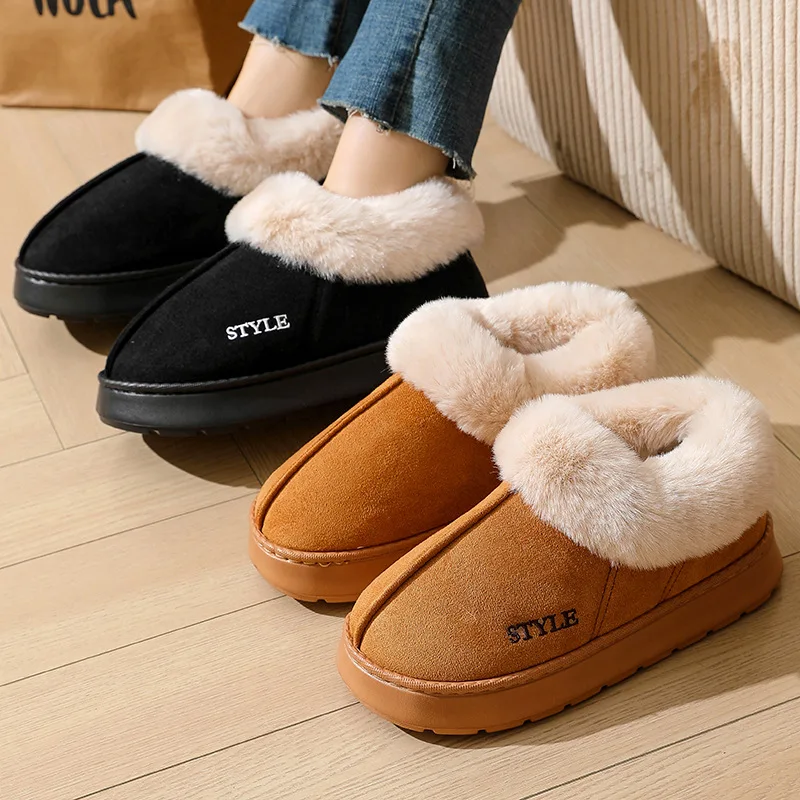 2024 New Platform Snow Boots for Women's Home Thick Warm Wool Shoes Women's Outdoor Anti-Slip Fur Velvet Ankle Short Boots Shoes