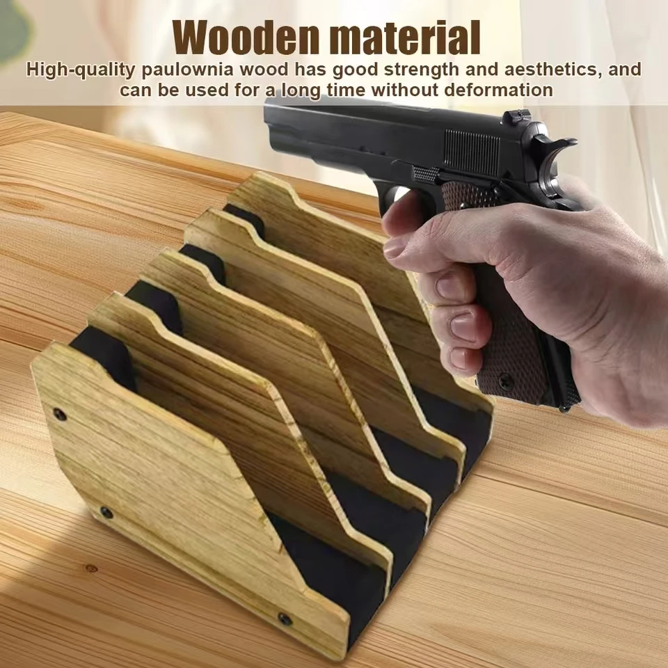 

New Wooden EVA Foam Mezzanine Pistol Stand Butt Stock Toy Model Gun Four/Six Grid Solid Wooden Display Rack Gun Storage Rack