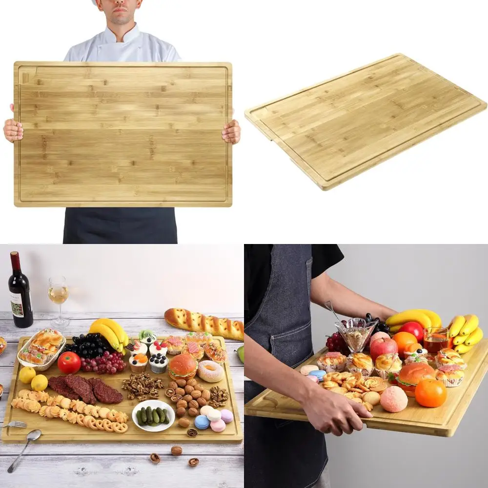 

Большая разделочная доска из бамбука, 30 x 20 с канавкой для сока и ручками