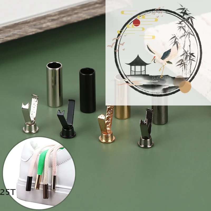 10Pcs Diy Metal Aglets Shoelace Cylindrical Tips Head Tip Protector Card Rope Buckle For Clothing Sweater Hat Rope Head Buckle