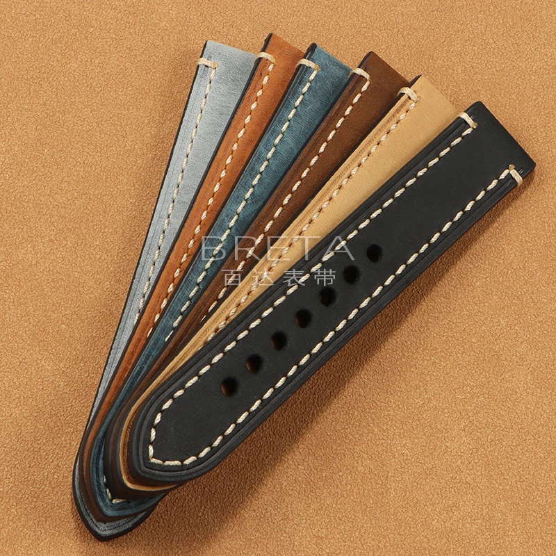 Dark brown Crazy Horse leather watch band for Panerai Seiko Breitling Replace Wristbands Soft leather watch strap 20mm 22mm 24mm view 2