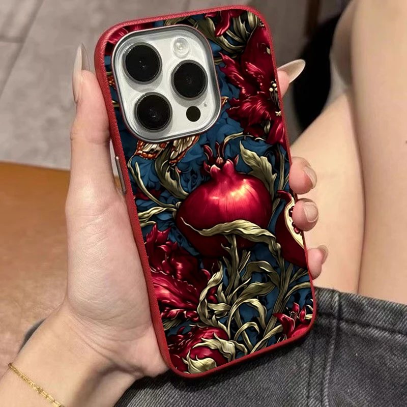 خمر الرمان بولي TPU الفن جراب هاتف آيفون 17 16 11 13 12 14 15 برو ماكس XS X XR 7 8 زائد 16E 16 17 برو الجمالية غطاء