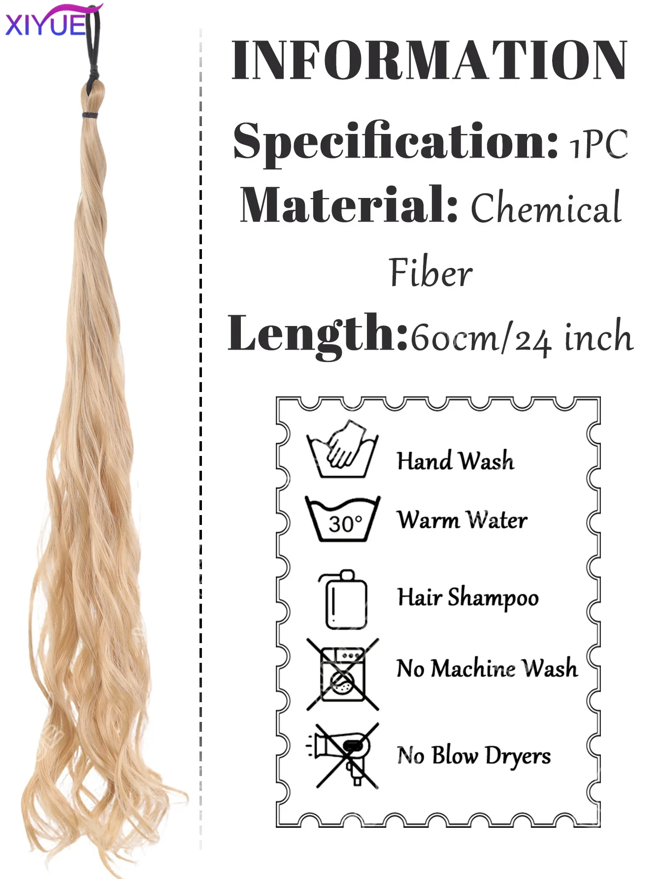 XIYUE Synthetic Water Wave Hair Tied With Ponytail Fluffy and Messy Self Winding Hair Bundle Long Rubber Headband Easy to Wear