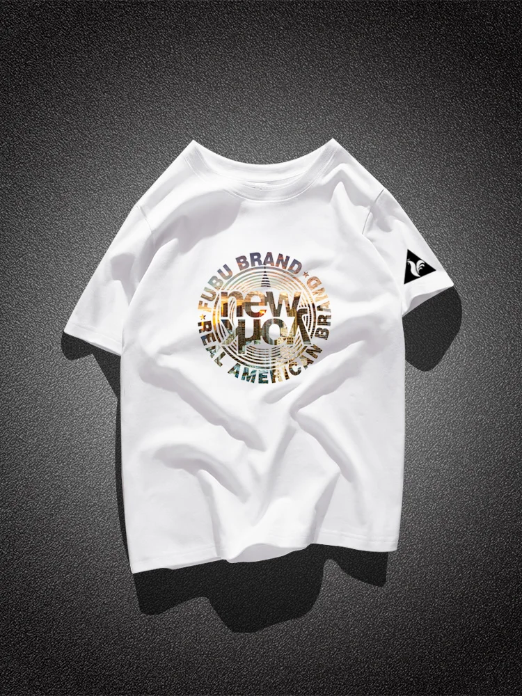 

Men's Short-sleeved T-shirt Summer Cotton Plus Size Loose Round Neck Heavy White Clothes Men's Trendy Brand Comfortable