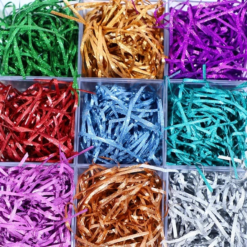 Złoty proszek papier do napełniania papier rafia lafitowych błyszcząca trawa Lafite DIY pudełko na upominek weselny opakowanie na cukierki