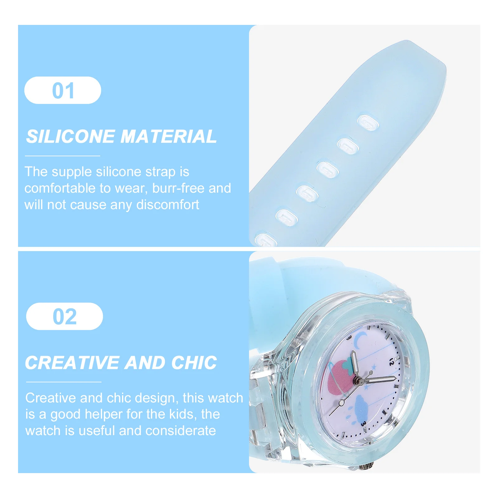ساعة يد كرتونية من السيليكون للطلاب، ساعة يد مضيئة بحزام قابل للتعديل لساعة اليد للطلاب