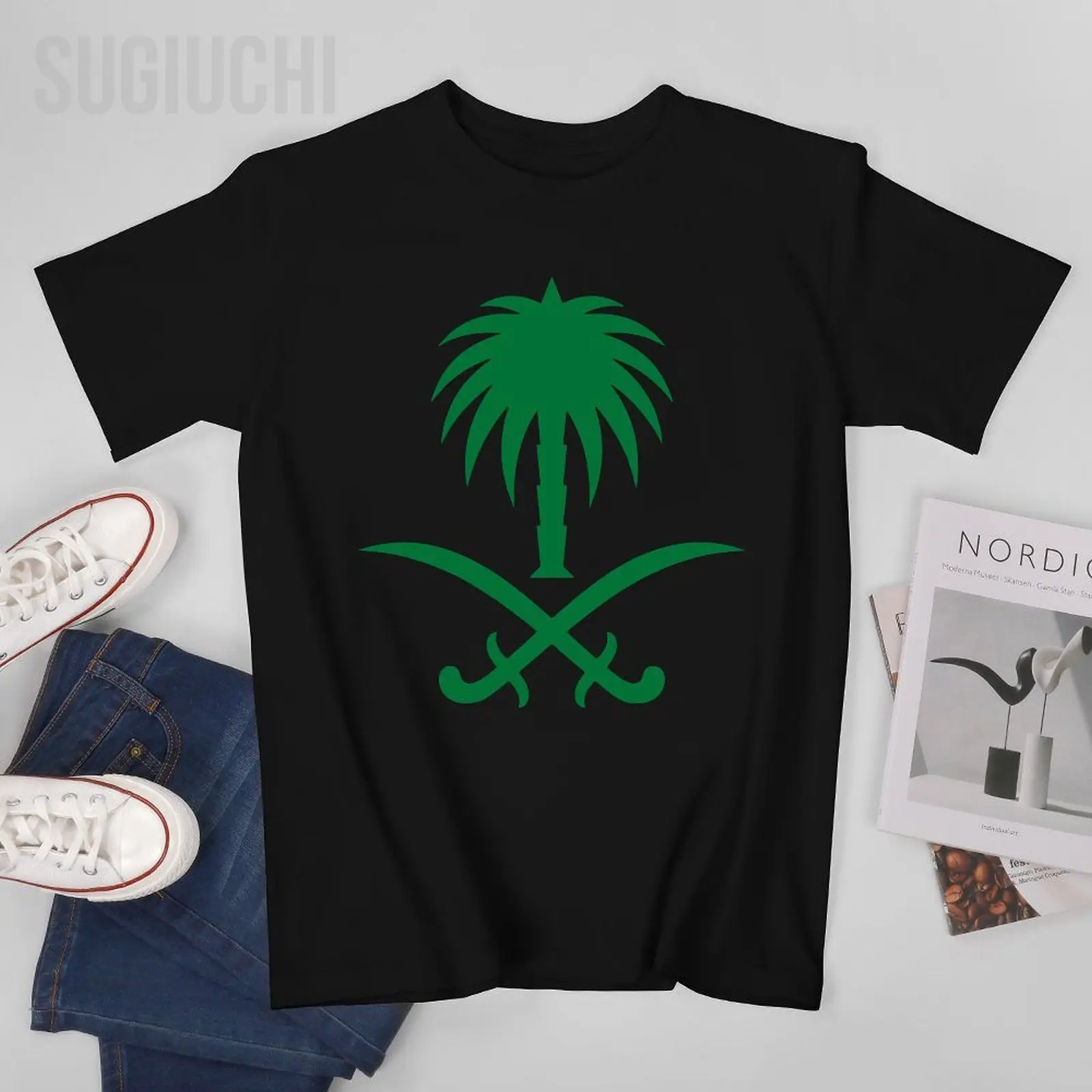 Men Short T-Shirt Saudi Arabia Tree Swords National Day - Saudi Coat of Arms Tshirt Tees O-neck T Shirts Women Boys 100% Cotton