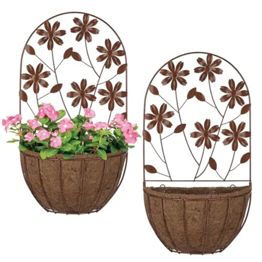 2PKs Wall Hanging Planter Decor Art with Metal Wall Mounted Planters Indoor Outdoor Wall Planter for Succulent Herb Home Garden