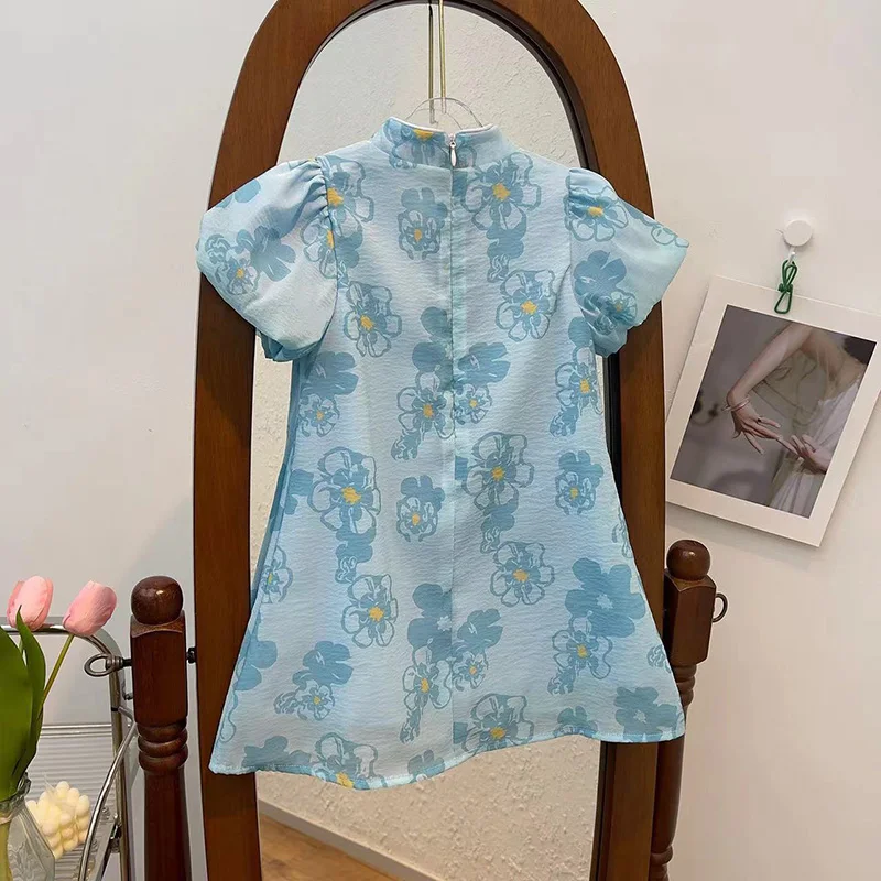 New Arrived Summer Chinese Style Cheongsam Dress Cute Printing Girl Princess Dress Children Clothes