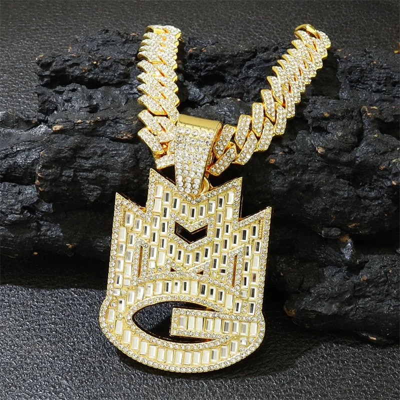 

Men'S Miami Cuban Chain With Letter Pendant Necklacce Fashion Hip Hop Iced Out Bling Choker Necklace Hiphop Jewelry Dropshipping