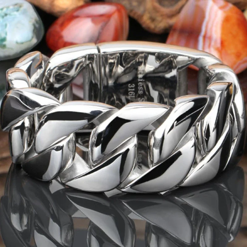 

Fashion 316 Stainless Steel Silver Color Bracelet Bangle Men's Heavy Chunky Link Chain Bracelet Jewellery Bracelets Bangle