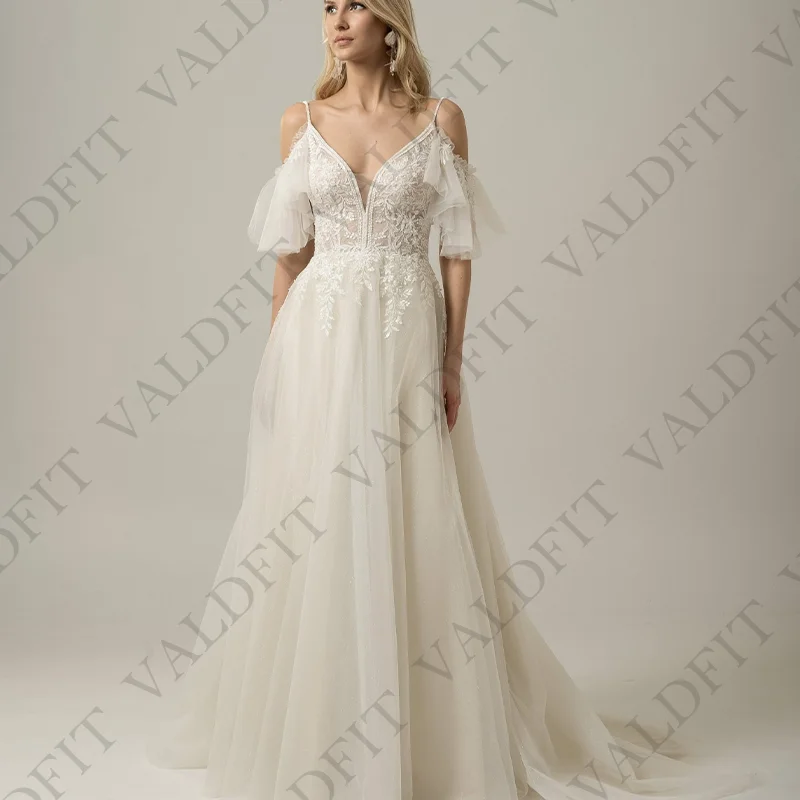 

Vintage A Line Boho Lace Wedding Dresses 2025 Princess Beading Bridal Gowns Shinny Tulle