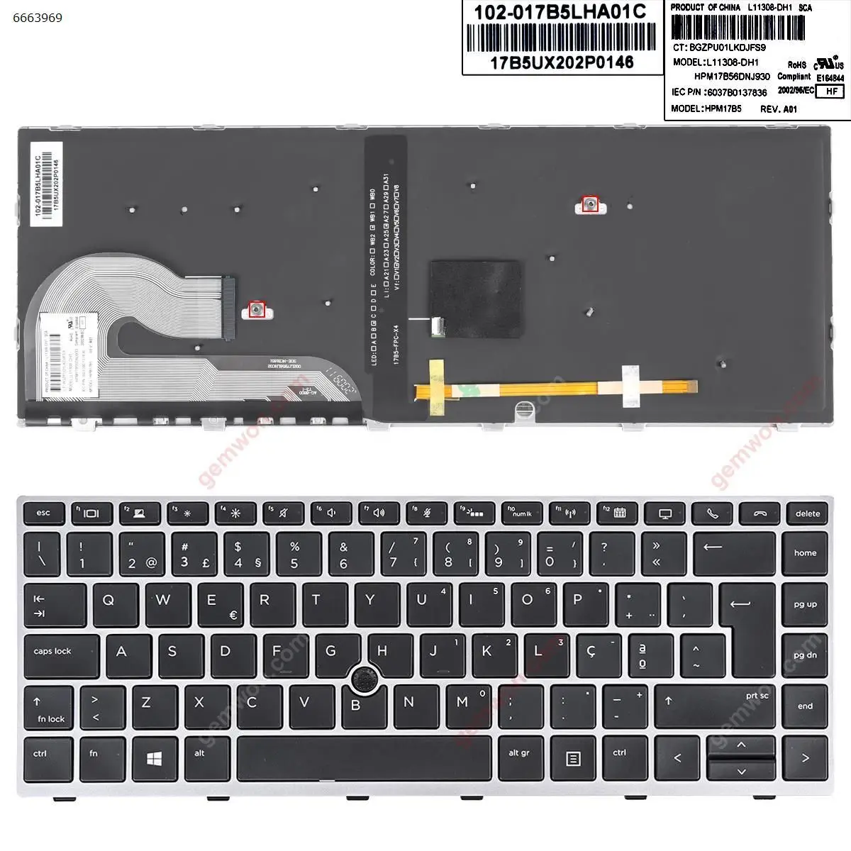 

PO Laptop Keyboard for HP EliteBook 840 G5 846 G5 840 G6 Silver Frame with Backlit & Point Stick