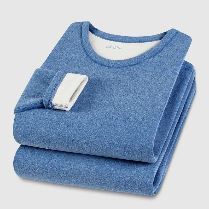 Winter Men Thermal Underwear Set Soft Fleece-lined Warm Base Layer Sleepwear Elastic Round Neck Skin-friendly Long Johns Sets