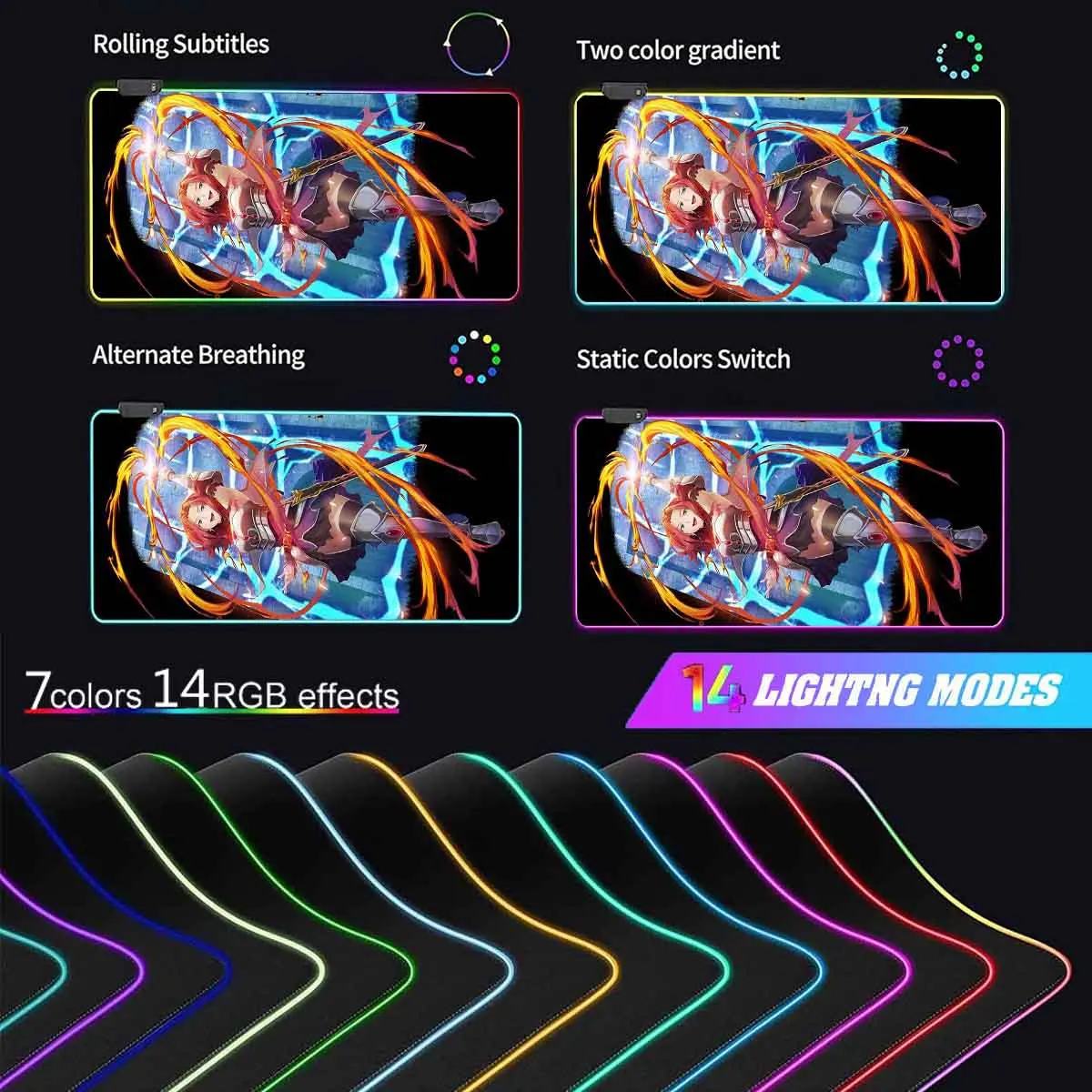 RGB Backlit Anime The Rising of the Shield Hero Mouse Pad Overwatch Mouse Mat Large Mouse Pad Non-Slip Gamer Table Keyboard Mat