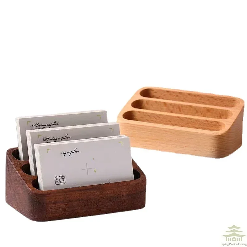 1Pcs Wooden Desktop Business Card Holder 3 Compartment Storage Box For Office Supplies Desk Accessories Organizer