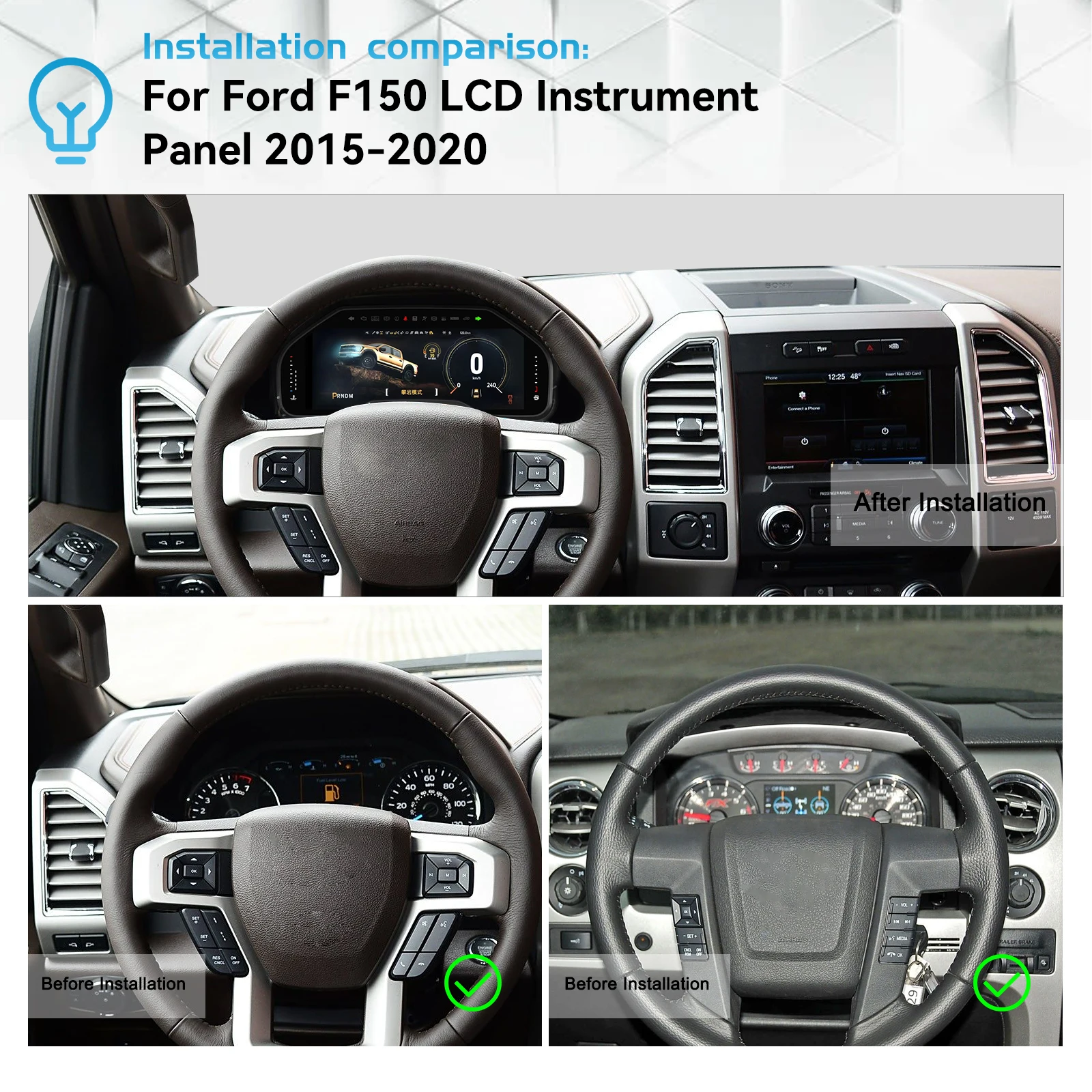 

ZWNAV LCD Dashboard Speedometer Linux System Digital Cluster Instrument Virtual Cockpit for Ford F150 2015-2020