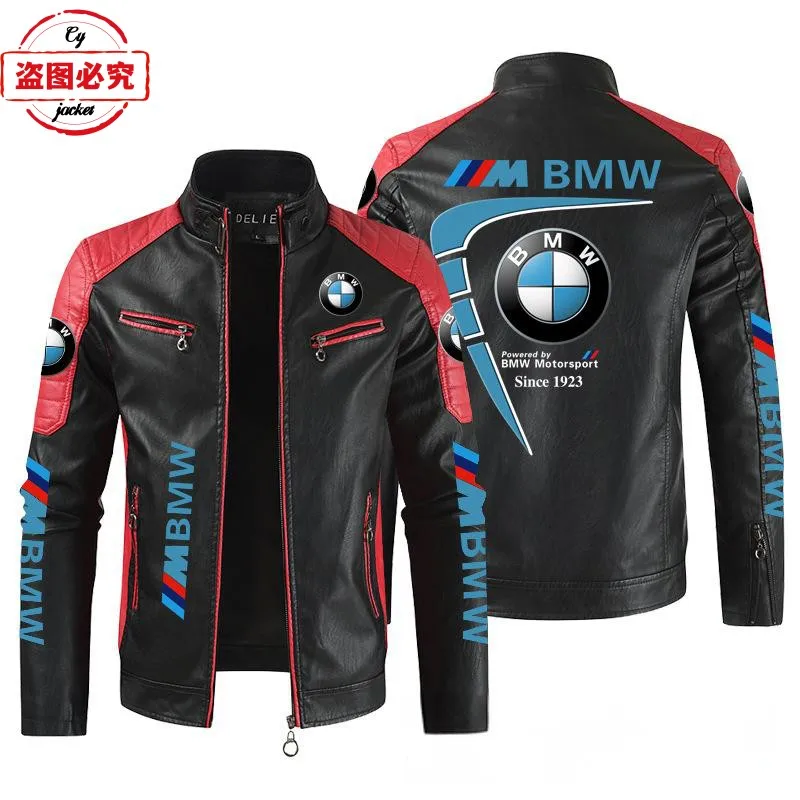 BMW Motorcycle Logo Printed Leather Jacket PU Leather Jacket Four Seasons BMW Motorsport Team Men's Cycling Wear Team Jacket